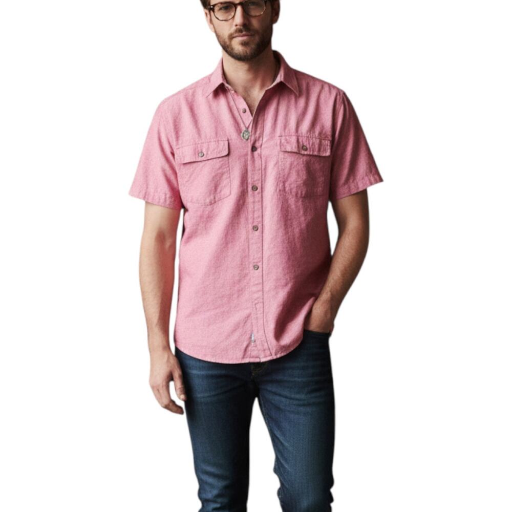 Quest Men’s Large Red Camp Shirt Button Front Short Sleeve Pocket Hipster Vacay